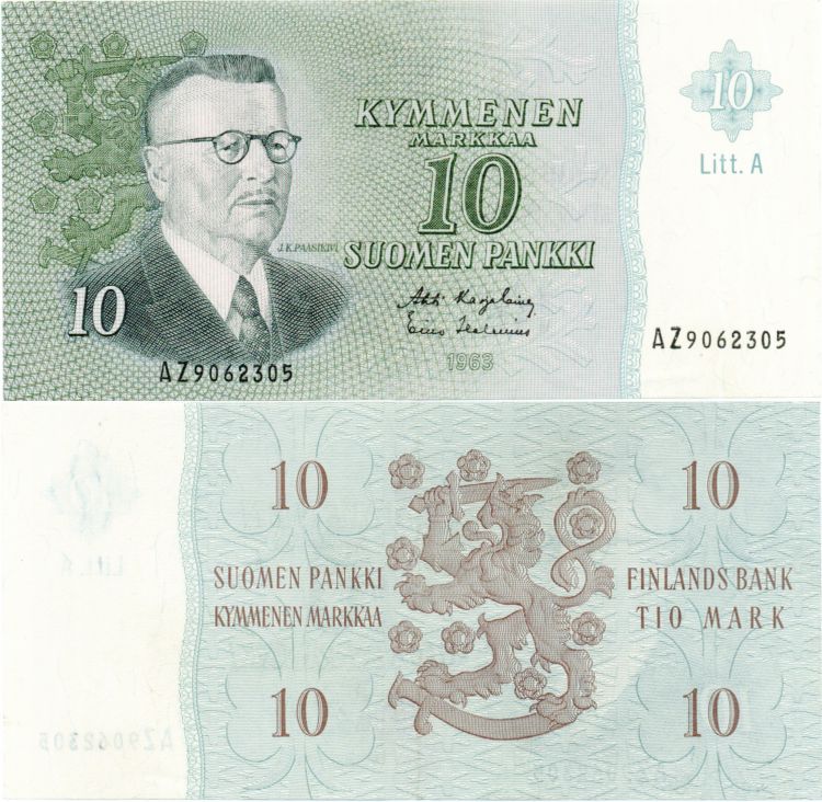 10 Markkaa 1963 Litt.A AZ9062305 kl.7